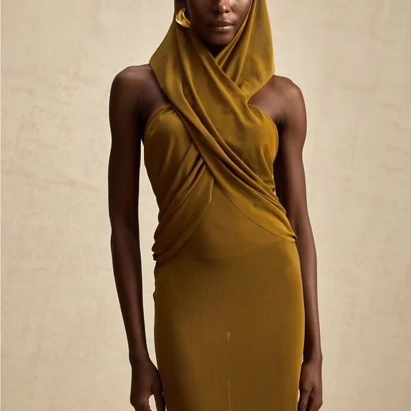 KOIR Olive Draped Hooded Maxi Dress | Inspired by saint Laurent / Cult Gaia - Picture 3 of 14